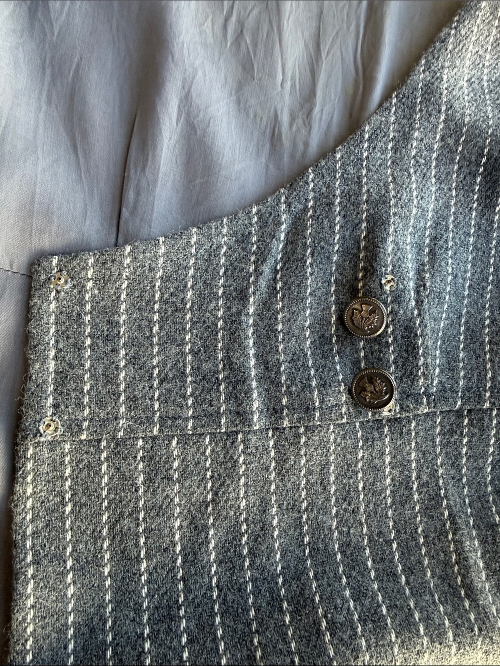 Gray Wool Pinstripe Jumper Tunic Pinafore Thistle Buttons Lined A-Line XS S - Picture 7 of 16